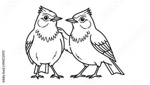 United Bird Illustration: Two illustrated birds interact, depicting friendship and companionship, set against a pristine backdrop, perfect for themes of unity.