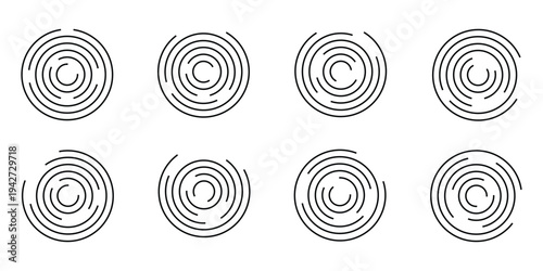 Set of eight hypnotic spiral patterns seamless vector illustration flat design