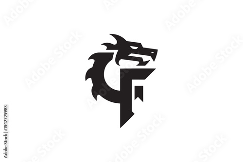 Creative dragon head logo design with bold stylized lettering for brand identity