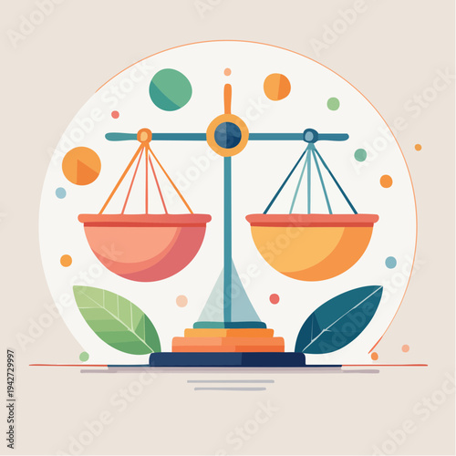 Stylized Balance Scales Illustration Symbolizing Justice, Equity, and Harmony in a Modern Flat Design