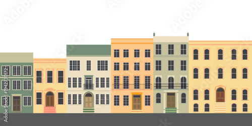 old building in the city. row of colorful buildings with windows and balconies.