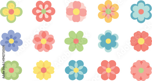 Colorful flower in rows on white background flowers petals
