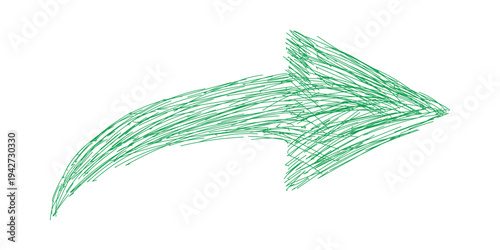 Hand drawn sketchy green arrow illustration pointing right with dynamic scribble lines for design elements and visual pointers
