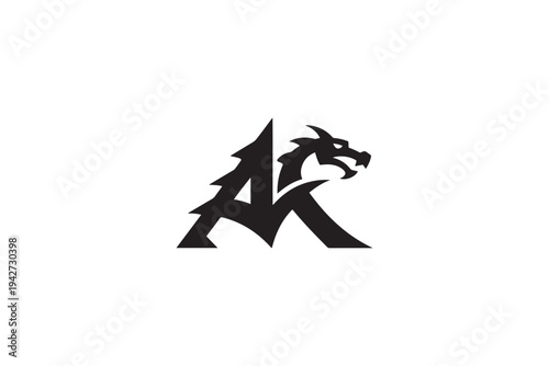 Distinctive ak monogram logo design featuring a fierce dragon head element