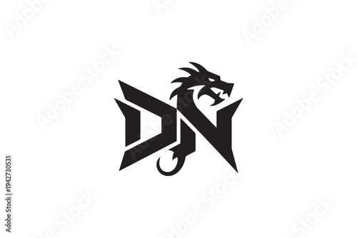 Distinctive dn monogram logo featuring an intricate dragon head design