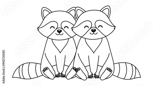 Charming Raccoon Duo: A pair of adorable raccoons, depicted in a delightful illustration, sit side-by-side, radiating warmth and friendship.