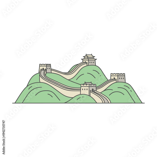 Great Wall of China Landmark Illustration.