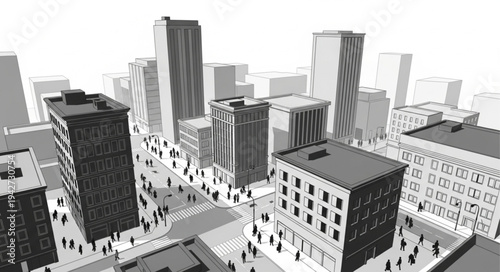 Modern Cityscape Architectural Design Rendering With Tall Buildings.