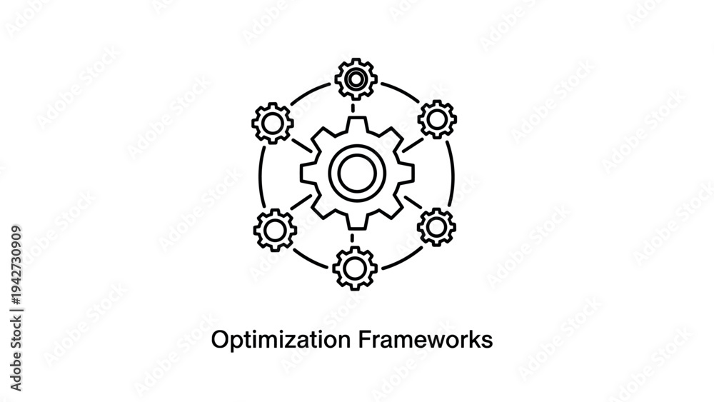 Fototapeta premium Optimization frameworks: gear and nodes symbolizing effective process management