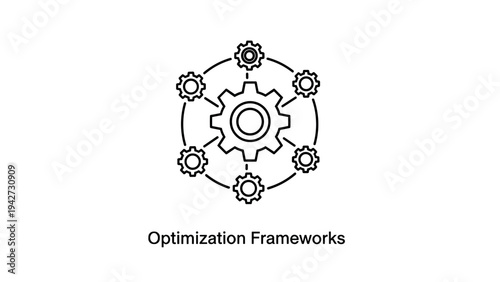 Optimization frameworks: gear and nodes symbolizing effective process management