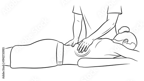 Therapist performing relaxing back massage on client in outline style