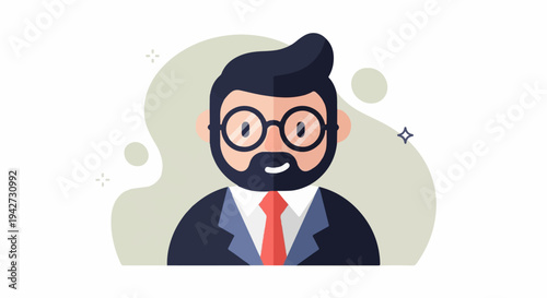 Bearded man with glasses wearing a suit and red tie