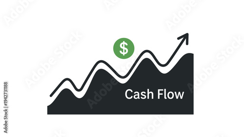 Cash flow growth chart with dollar symbol and upward arrow trend