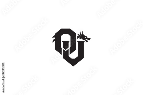 Distinctive ou logo featuring a fierce dragon head design graphic