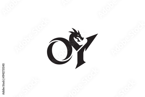 Distinctive oy logo design featuring a fierce dragon symbol embracing the letters