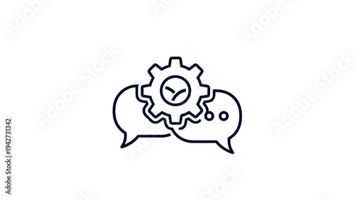 Chat automation icon with gear and speech bubbles in linear style