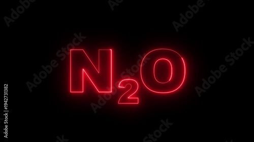 Glowing neon Nitrous Oxide gas animation on a black background. Representing the nitrous oxide molecule in a dramatic and mysterious style 4k video.