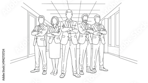 Team of confident professionals in linear office concept design