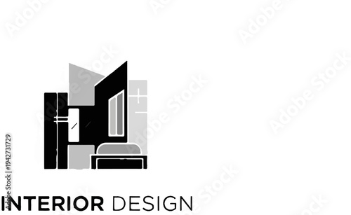 Abstract representation of an interior space with geometric shapes and light