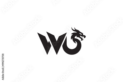 Distinctive wu logo design featuring a powerful dragon motif with sharp edges and bold lines