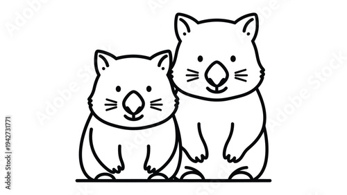 Wombat Duo: Two adorable wombats stand together, their simple, yet charming, design creates a sense of companionship and delight.