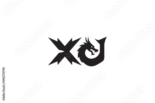 Distinctive xu logo design featuring a fierce dragon element