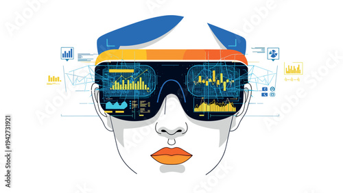 Futuristic augmented reality glasses with digital data interface