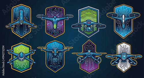 Set of futuristic sci fi spaceship emblems and badges.