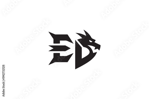 Dragon head ed logo black and white emblem symbol abstract graphic design