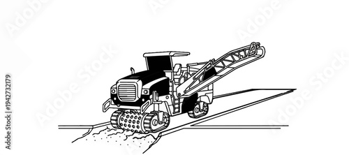 Black and white illustration of a milling machine working on pavement