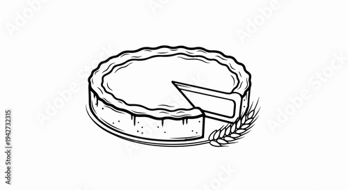 Black and white illustration of a sliced pie with a wheat stalk