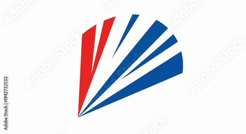 Abstract fan shape with red and blue radiating stripes on white