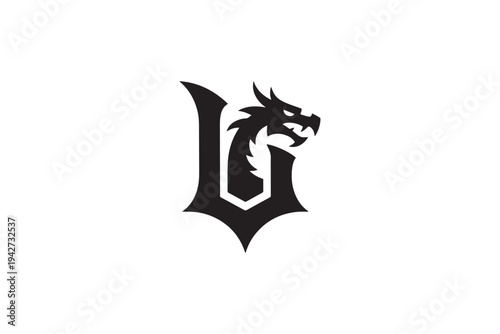 Dragon head integrated into bold letter u logo design for gaming and fantasy brands