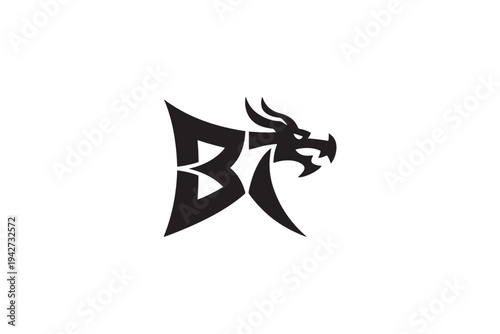 Bt dragon logo black silhouette artistic font design for branding and identity