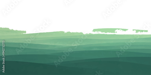 Summer landscape featuring green hills and mountains with trees under a blue sky with clouds in a rural nature illustration