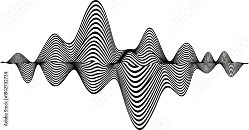 Abstract undulating black and white striped waves on a white background