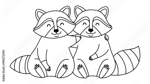 Friendship Embraced: Two adorable raccoon figures are tenderly embracing, their joyful smiles symbolizing the unbreakable bond of friendship, love, and togetherness.