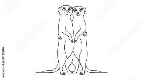 Meerkat Bond: A charming illustration depicts two meerkats standing side-by-side, their forms intertwined in a display of affection. Their expressions are delightful.