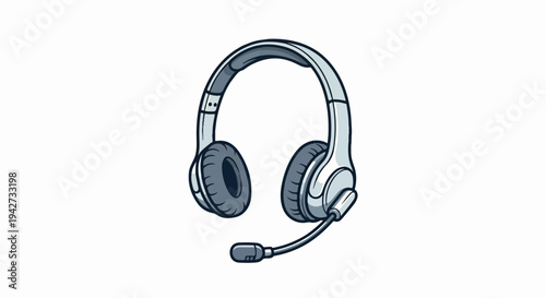 A white and grey cartoon headset with a microphone boom