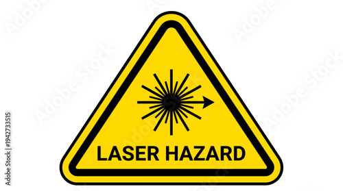 Yellow laser hazard warning sign with a beam symbol