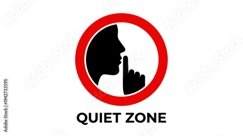 Red quiet zone sign with a finger to lips gesture symbol
