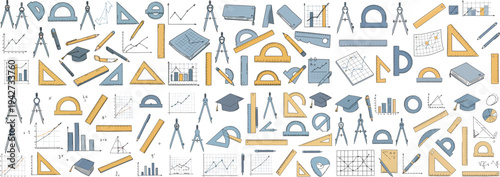 Colorful educational elements including rulers and graphs, perfect for academic themes.