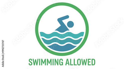 Circular icon showing swimming is allowed with a person in water