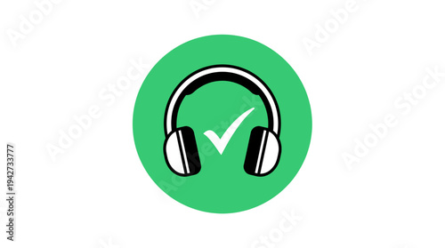 Green circular icon with white headphones and a checkmark