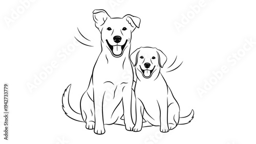 Doggy Duo's Delight: Two cheerful canines exude warmth and love, sit side-by-side, radiating the quintessential joy of friendship.