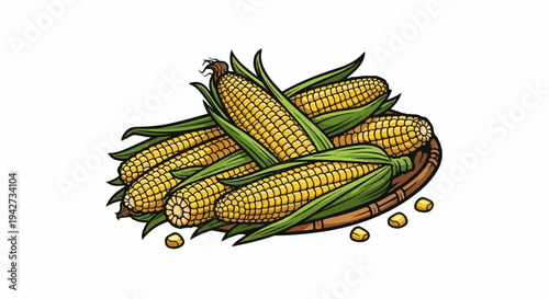 A woven basket brimming with freshly harvested yellow corn cobs