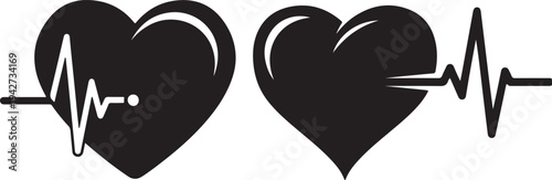 Heart with ECG Line Silhouette Vector Icon