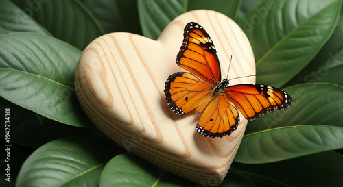heart shaped wooden box with orange butterfly