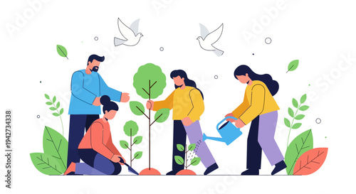 Sustainable Development and Environmental Cooperation Framework Flat Vector Design Illustration