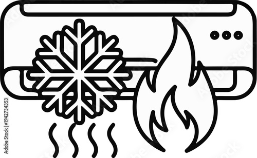 Air conditioner with snowflake and flame symbols